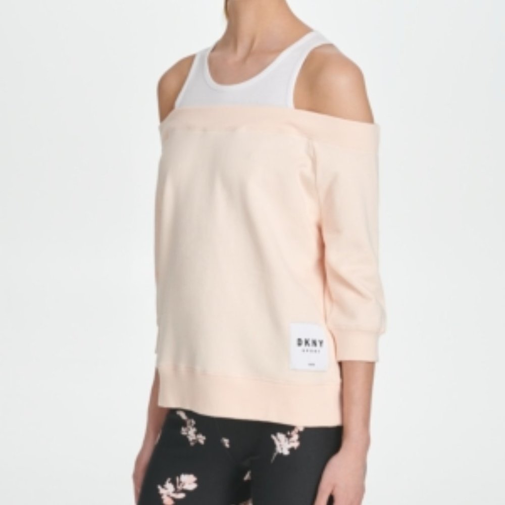 DKNY Cotton Cold-Shoulder Top Champagne L NWOT